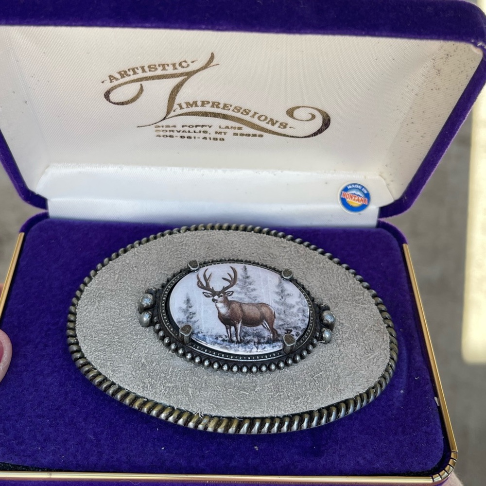 Vintage Julie Zsupnik porcelain/suede belt buckle